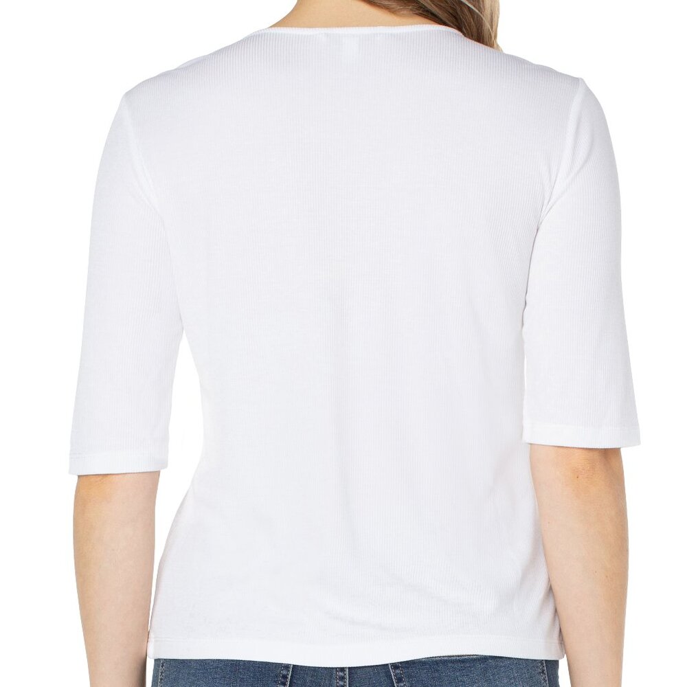 NWT Liverpool Double Layer V Neck Half Sleeve Rib Knit Top In Cream - Picture 4 of 4